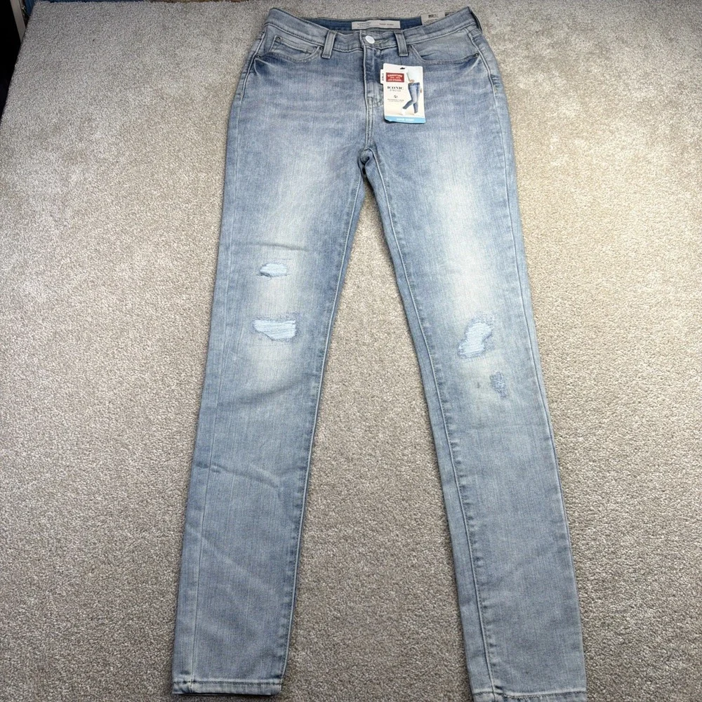 Levis Signature Super Skinny Blue Jeans Girls 18 (FITS 28 X 30) Distressed NEW - Picture 1 of 12
